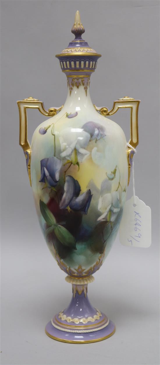 A Royal Worcester two handled lidded vase by C.V.White height 34cm incl. lid